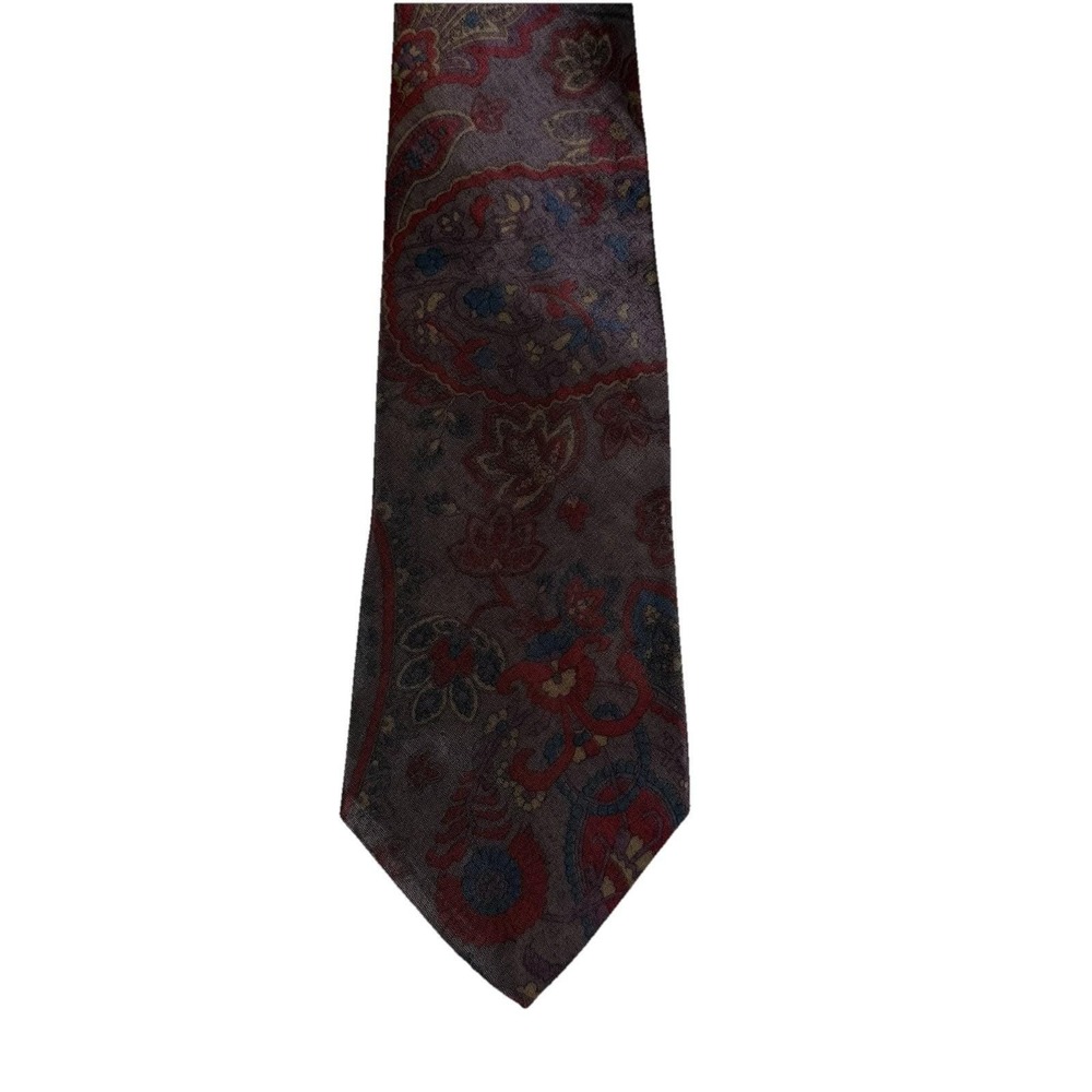 Halston Necktie Mens OS Burgundy Paisley Floral Excellent Made in USA Classic